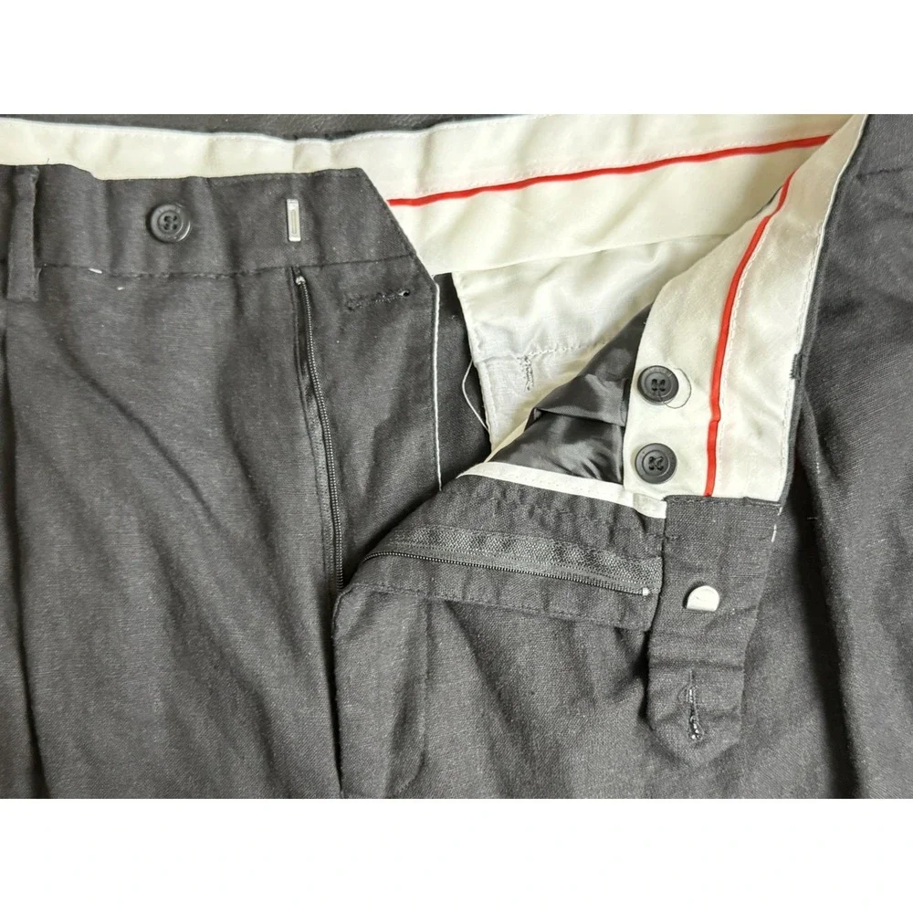 NWT Vintage TRUST Mens Linen Pleated Trousers Black Cuffed 36W 27L Tag-38x30